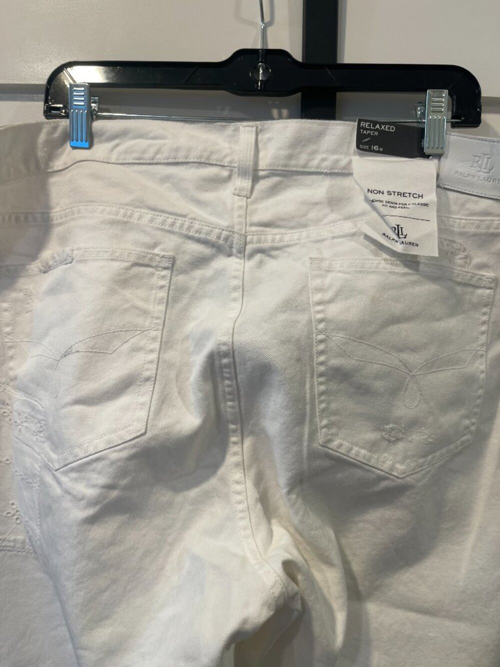Women's New Ralph Lauren White Cotton Jeans w/Lace Details Sz 16W $195 - Picture 11 of 13